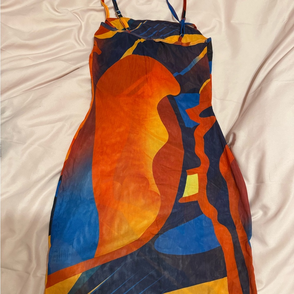 Colorful Strapless Abstract Dress
